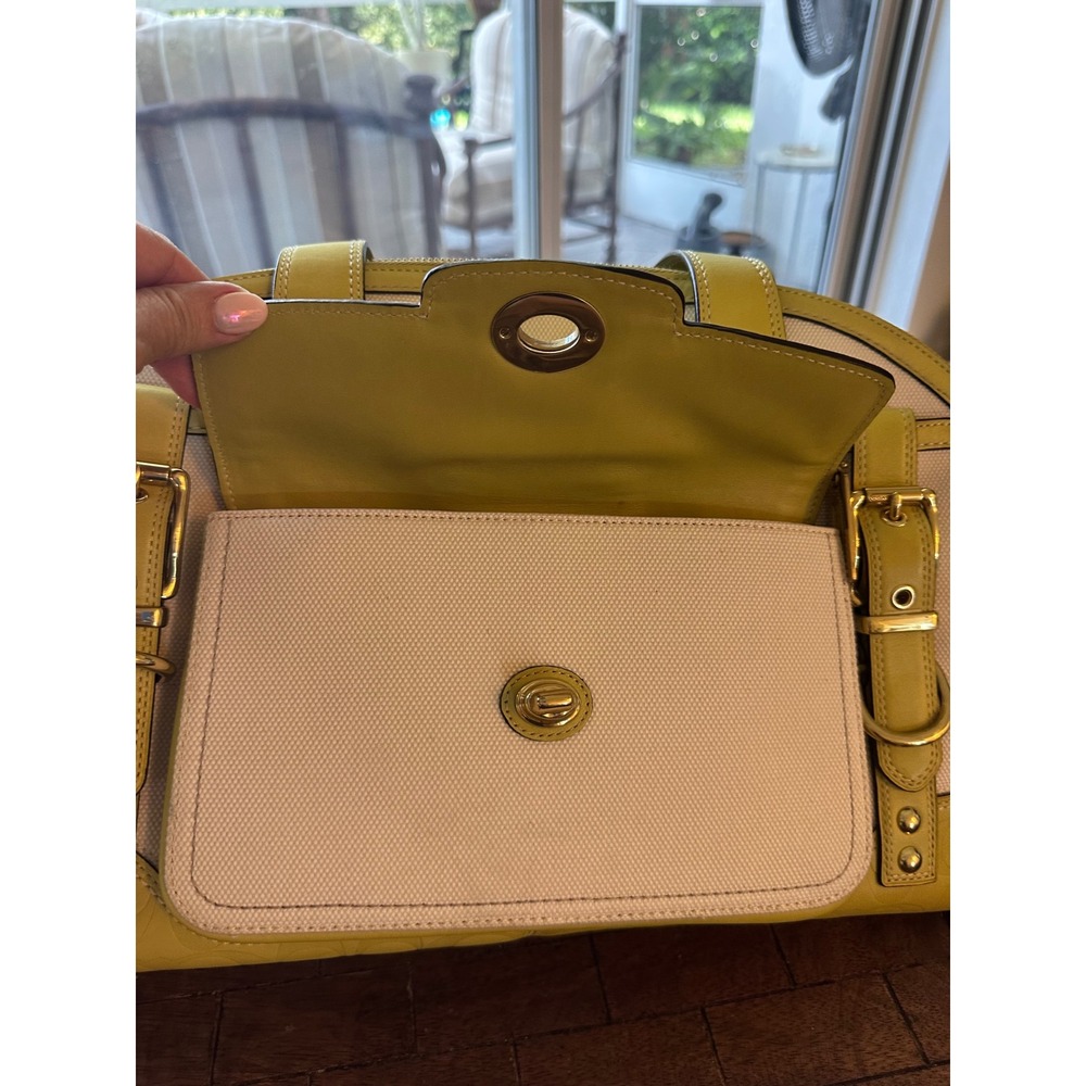 Coach Hampton Miranda 11954 Canvas Leather Satchel Ivory Lime Green Handbag EUC - Picture 5 of 16